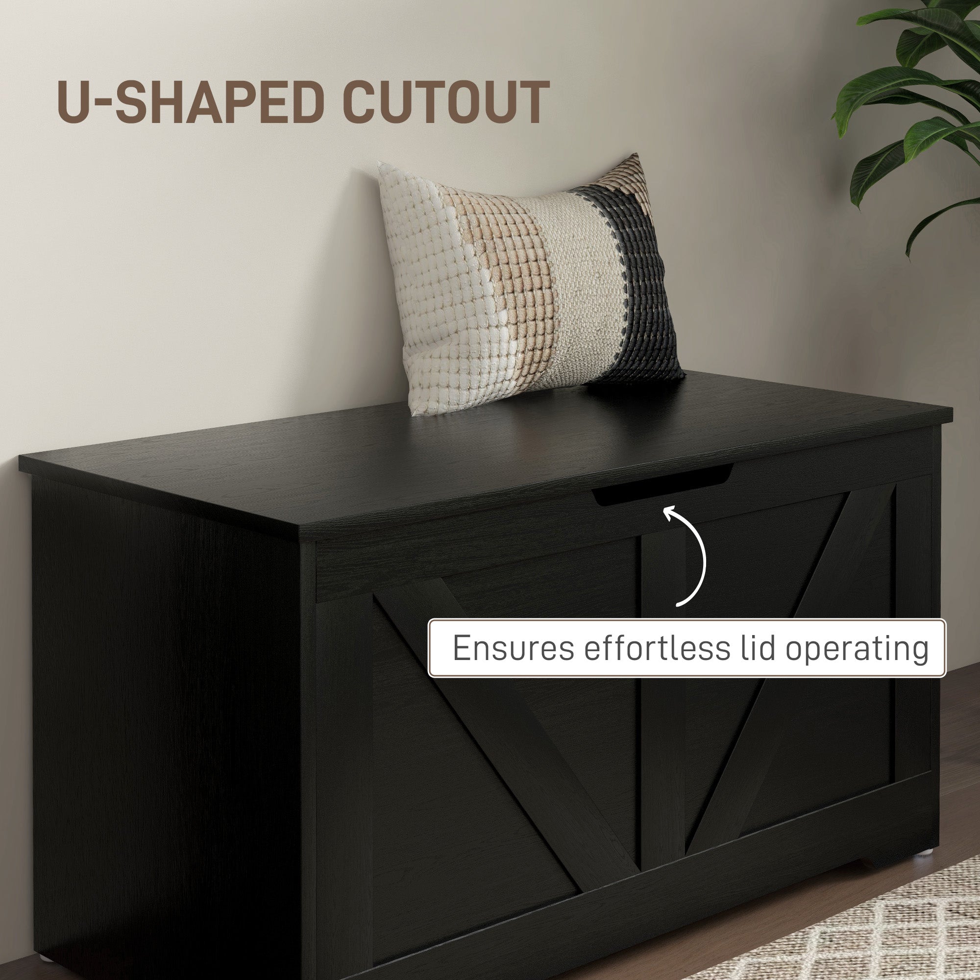 100L Home Storage Box, with Safety Hinges - Black Wood-Effect