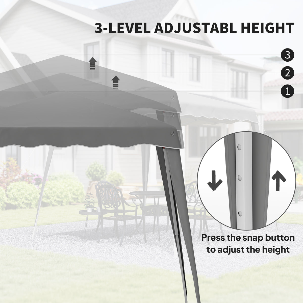 2.5 x 2.5M Pop Up Garden Tent with Steel Frame - Grey