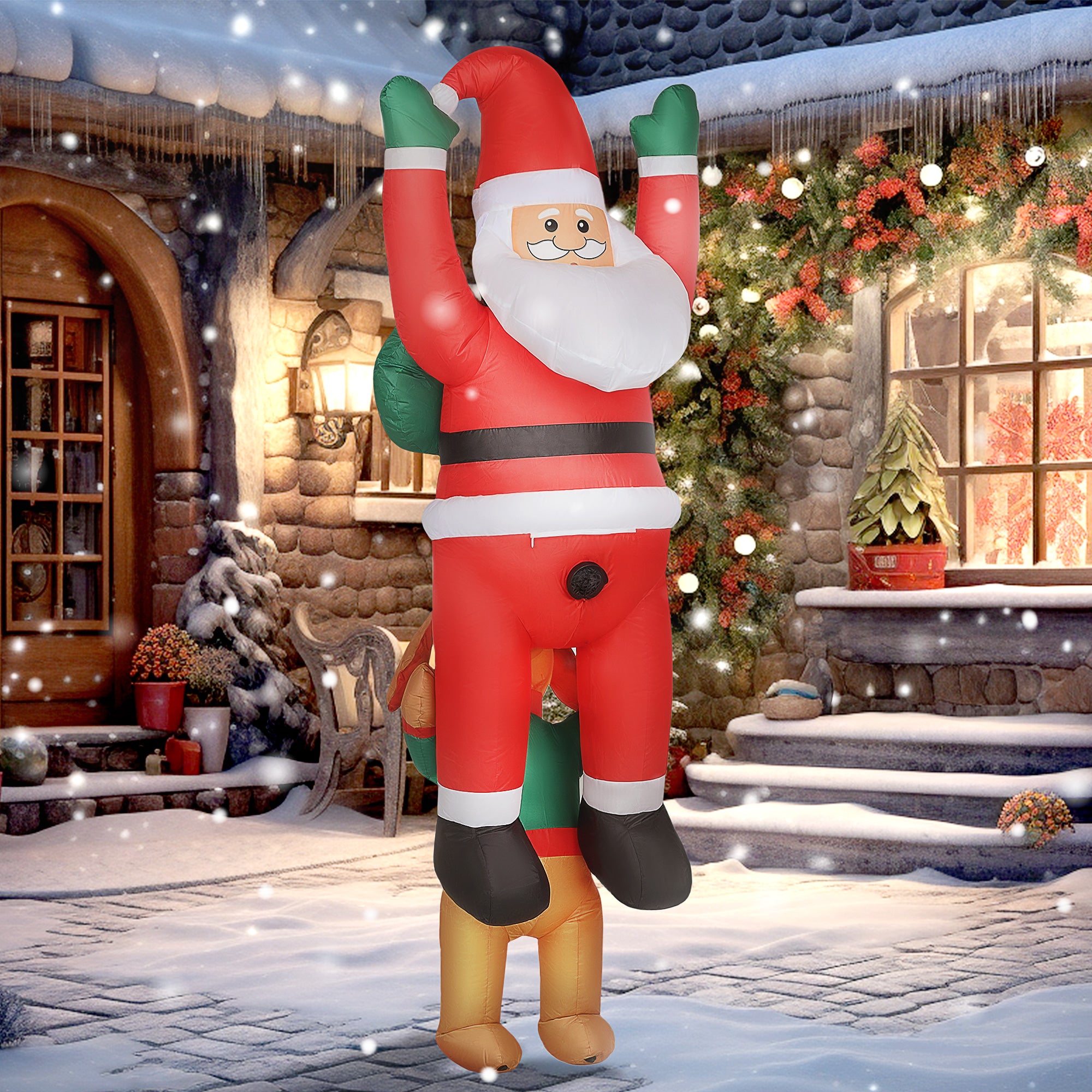 7FT Hanging Christmas Inflatable Santa with Dog, Christmas Blow Up Decoration with Built-in LED Lights for Garden, Indoor Outdoor Home Decor