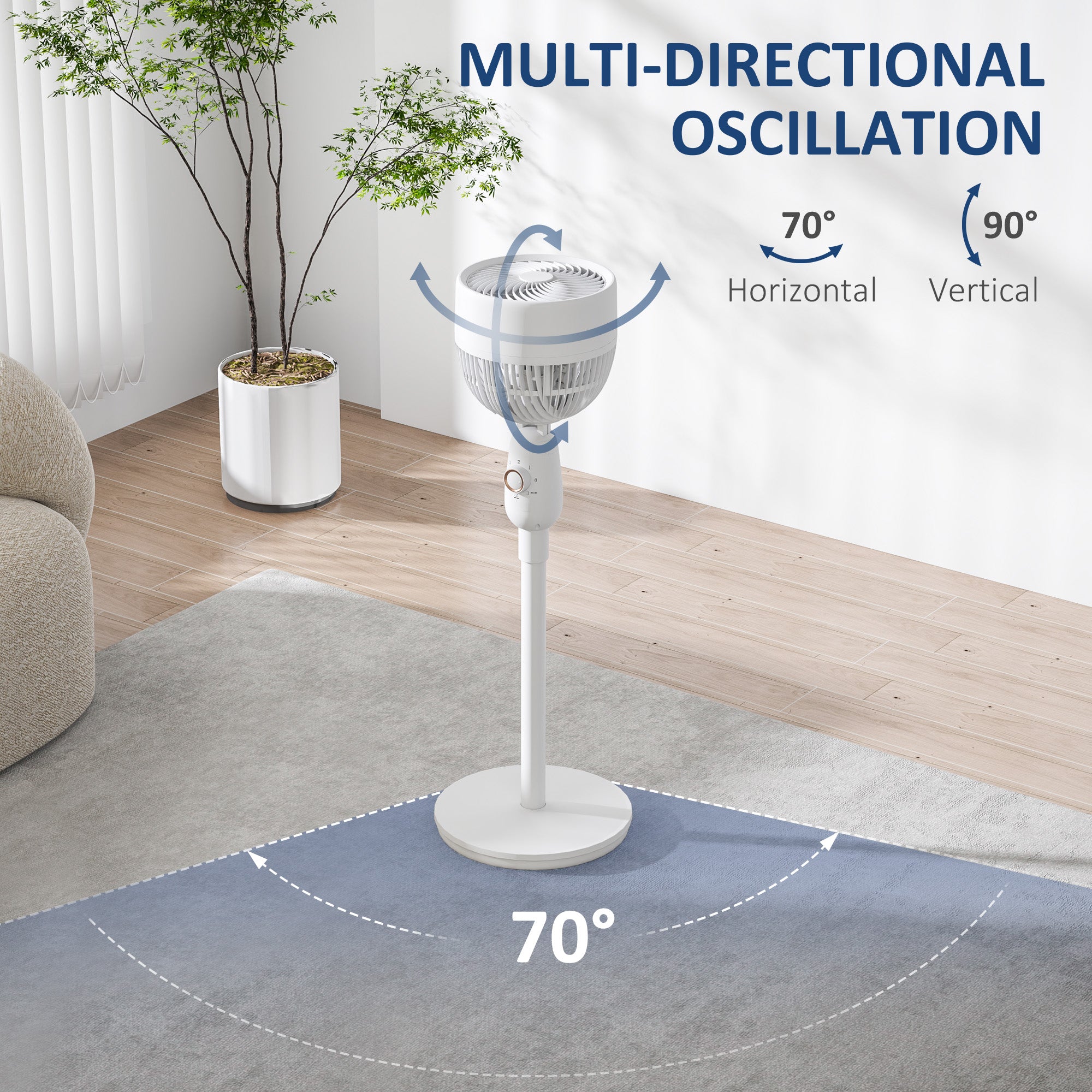 Pedestal Fan, Powerful Air Circulator, 12 Inch Floor Standing Fan with 3 Speed Settings, Oscillating Function for Bedroom, Home and Office, White