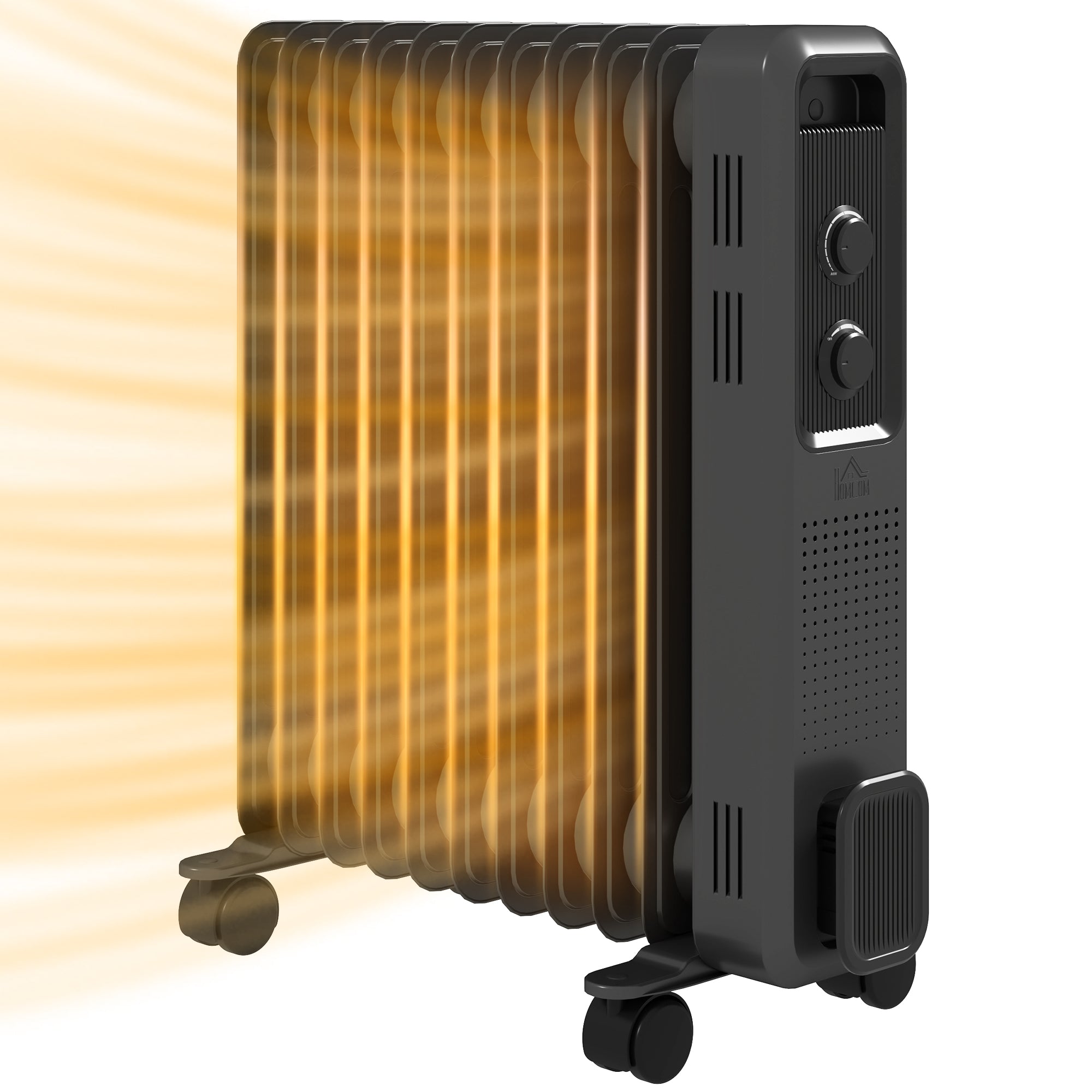 2500W Oil Filled Radiator, 11 Fin, Portable Electric Heater with 3 Heat Settings, Safety Cut-Off and Wheels, Grey