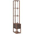 Floor Lamp with Shelves, LED Column Modern Standing Lamp with Fabric Drawer, Adjustable Brightness, Foot Switch for Living Room, Bedroom, Office, Rustic Brown