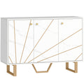 Sideboard Storage Cabinet, Modern Storage Cupboard with Adjustable Shelves and Metal Legs for Living Room, Kitchen, Dining Room, Entryway, White Marble Tone