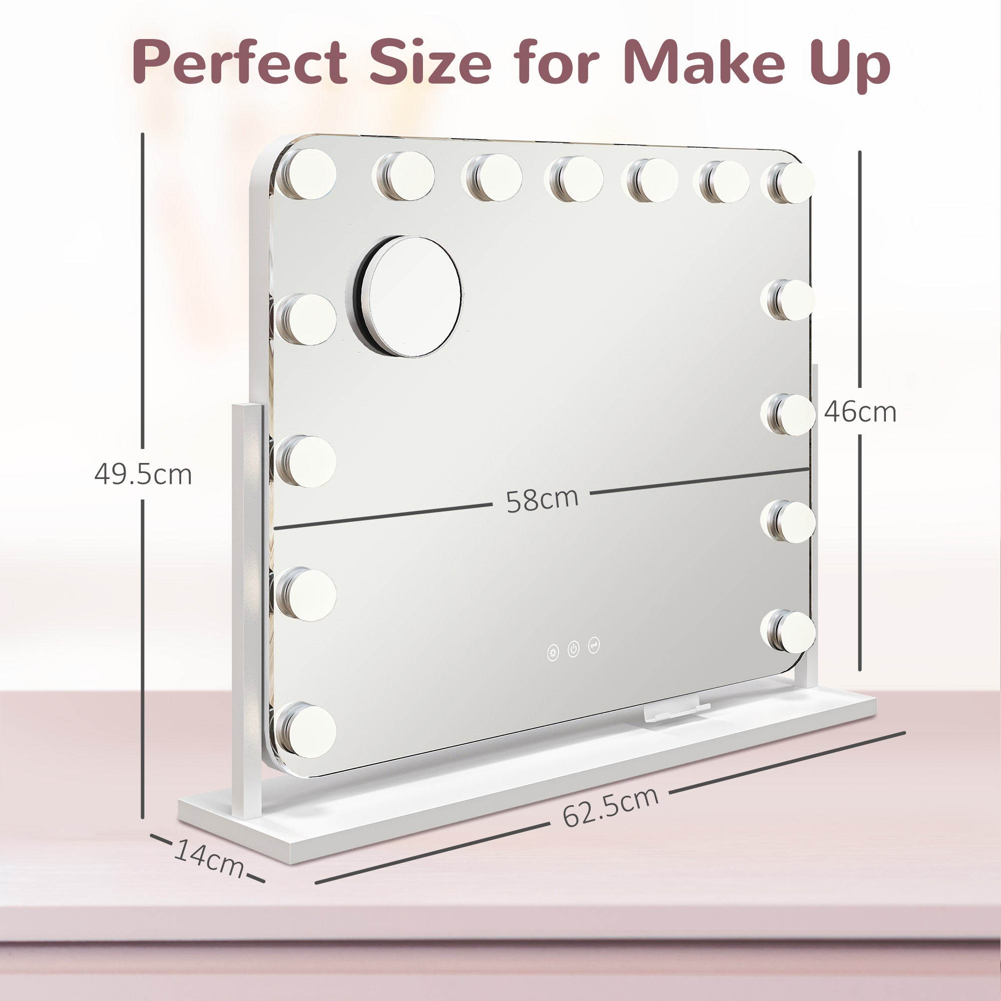 14 LED bulb Tabletop Makeup Mirror, with Adjustable Settings