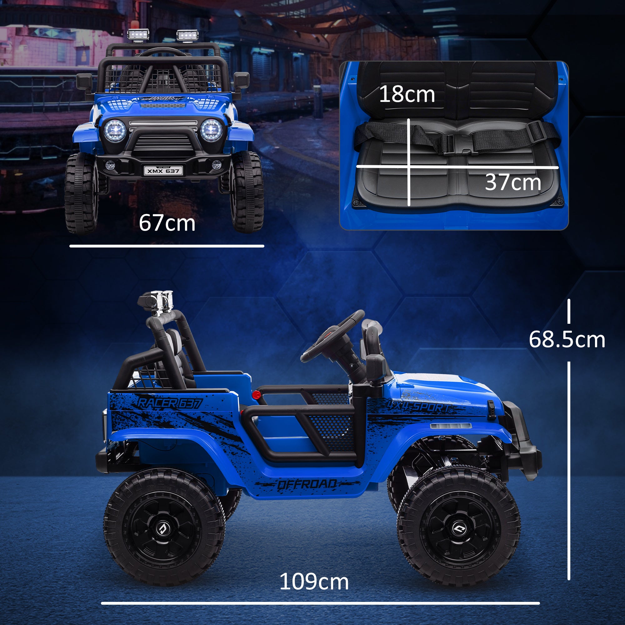 12V Kids Electric Ride-On Truck with Remote, Suspension, Music & Lights - Blue