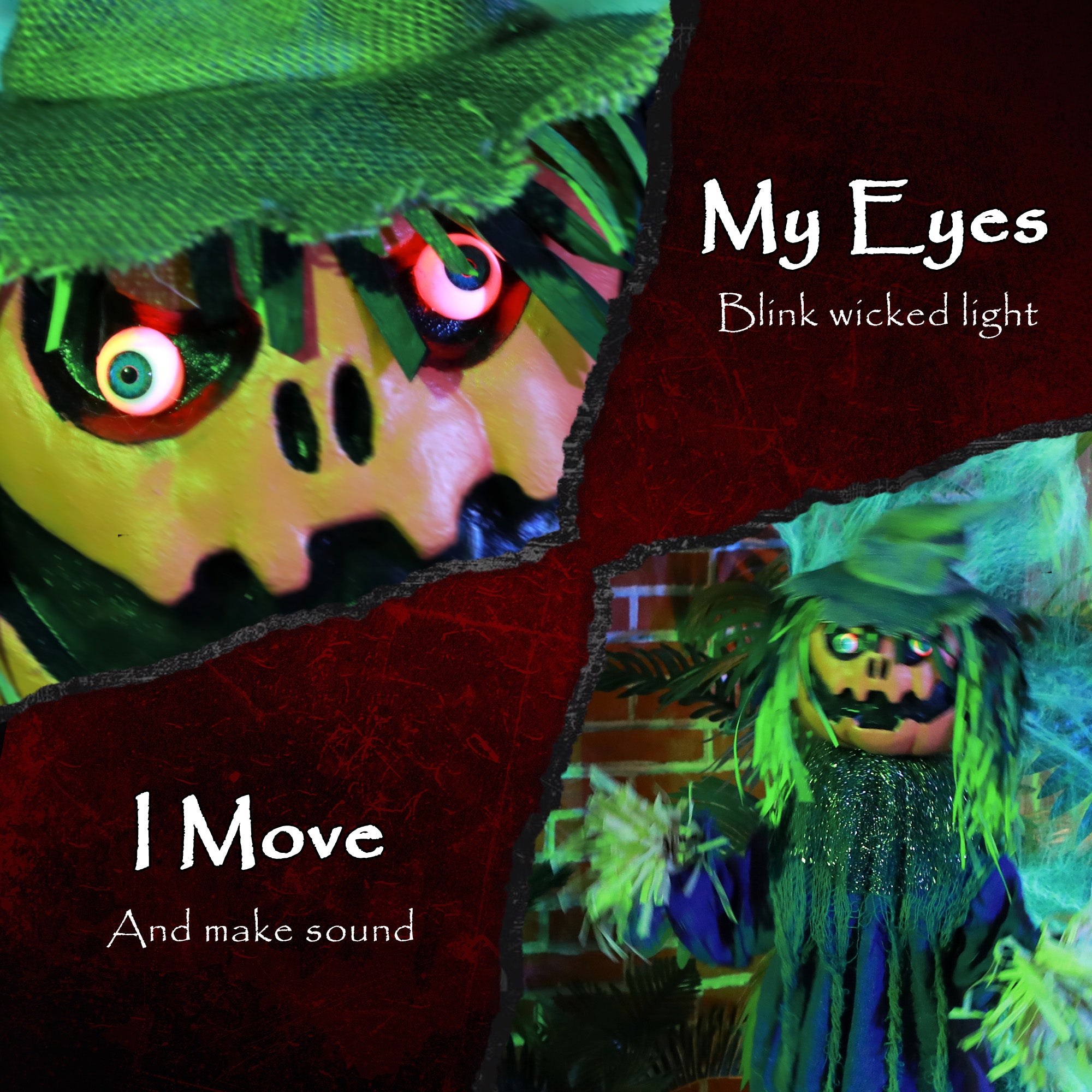 3'6" Pumpkin Scarecrow Halloween Animatronic, with Glowing Eyes