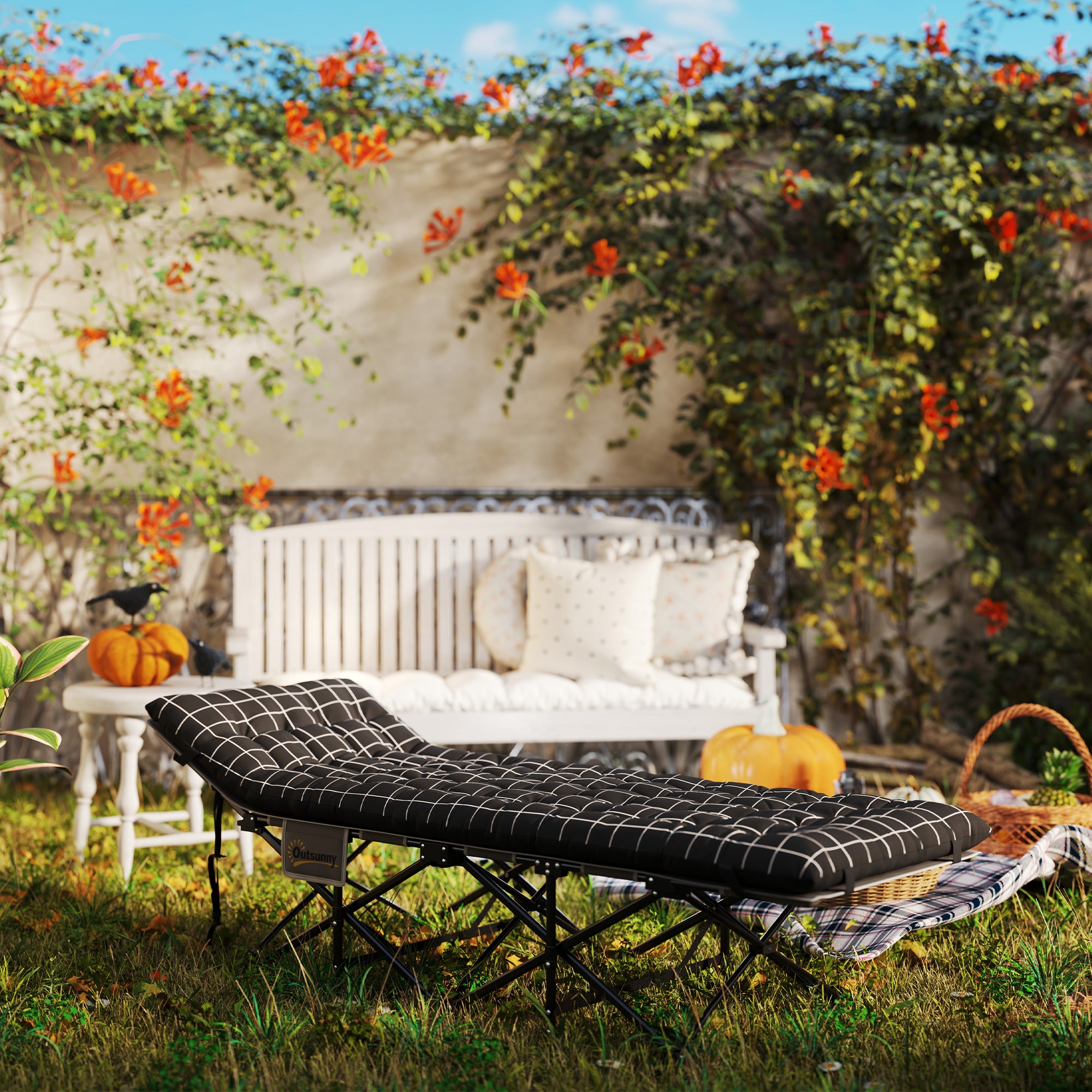 67cm Wide Folding Bed, Camping Cot for Adults with Mattress, Storage Pocket, Carry Bag, Max Load 150kg, Black