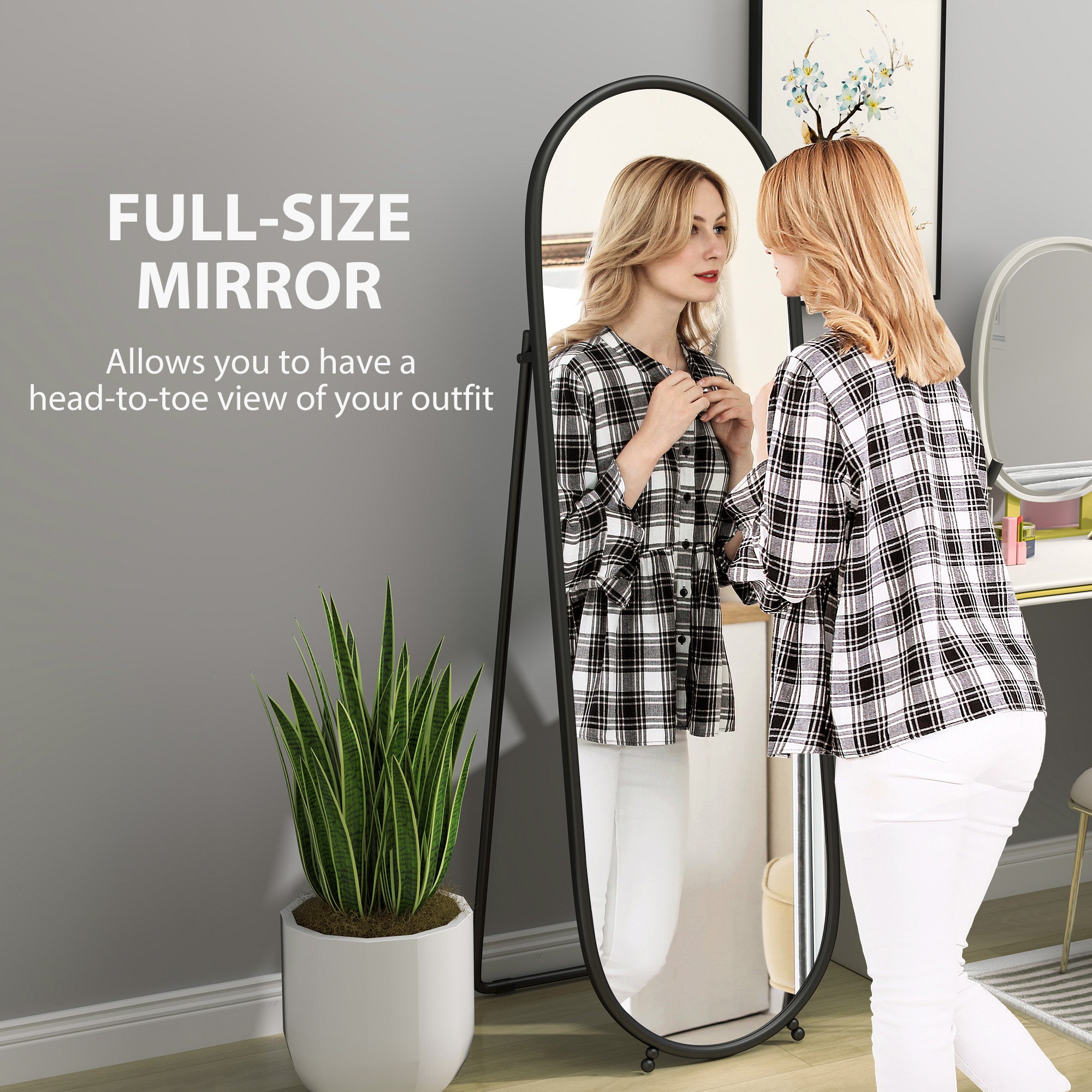 Two-Way Curved Full Length Mirror - Black