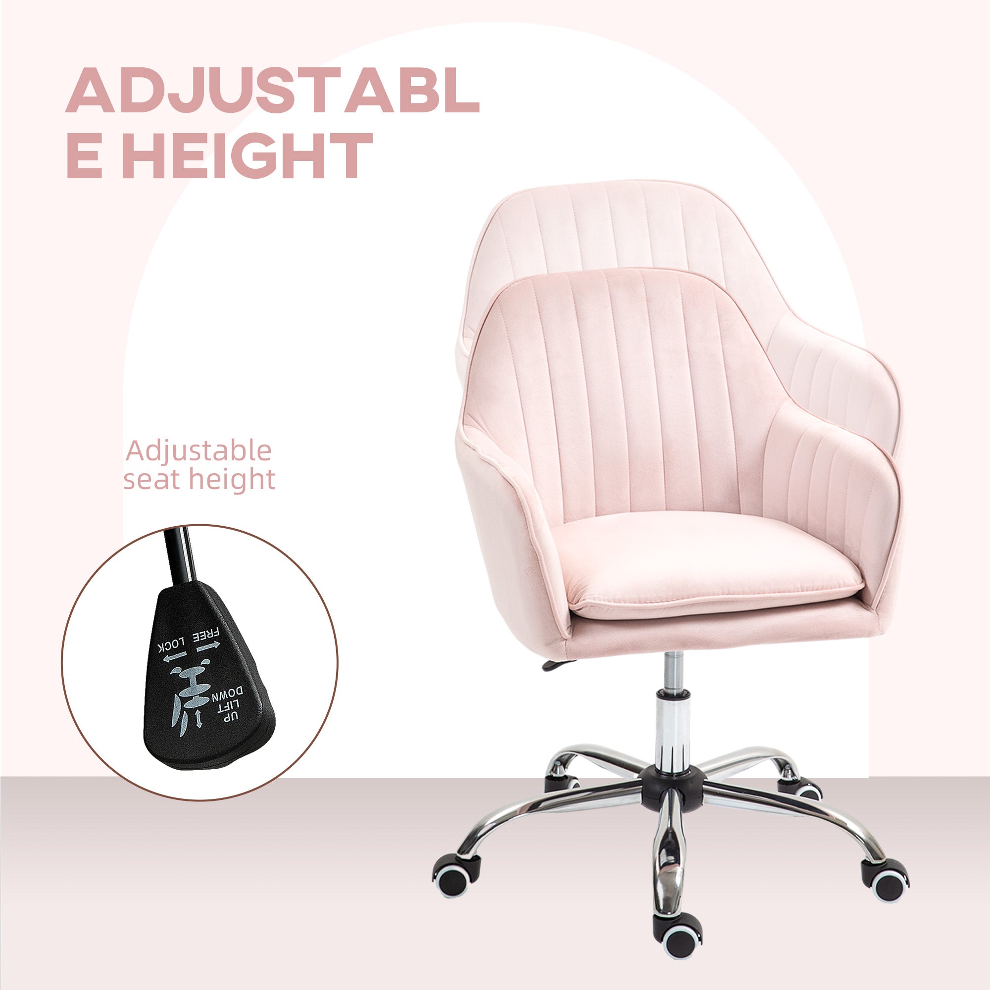 Velvet-Feel Tub Office Chair, with Seat Cushion - Pink