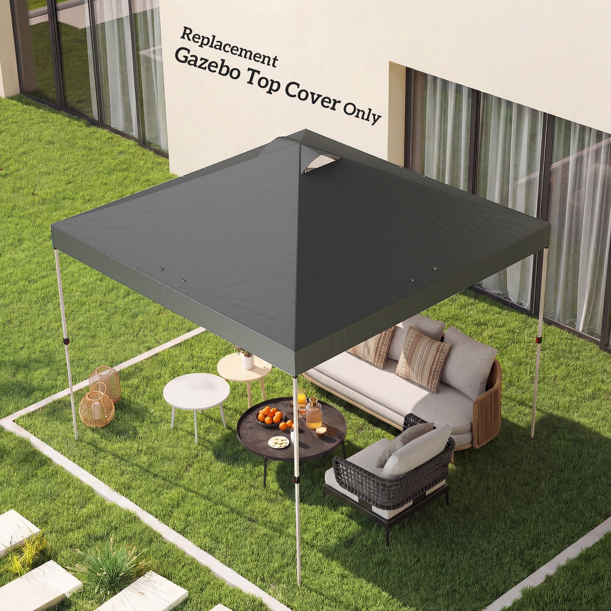 Gazebo Roof Replacement UV50+ Waterproof Pop Up Canopy Cover with 8 Drainage Holes 3 x 3 m Dark Grey