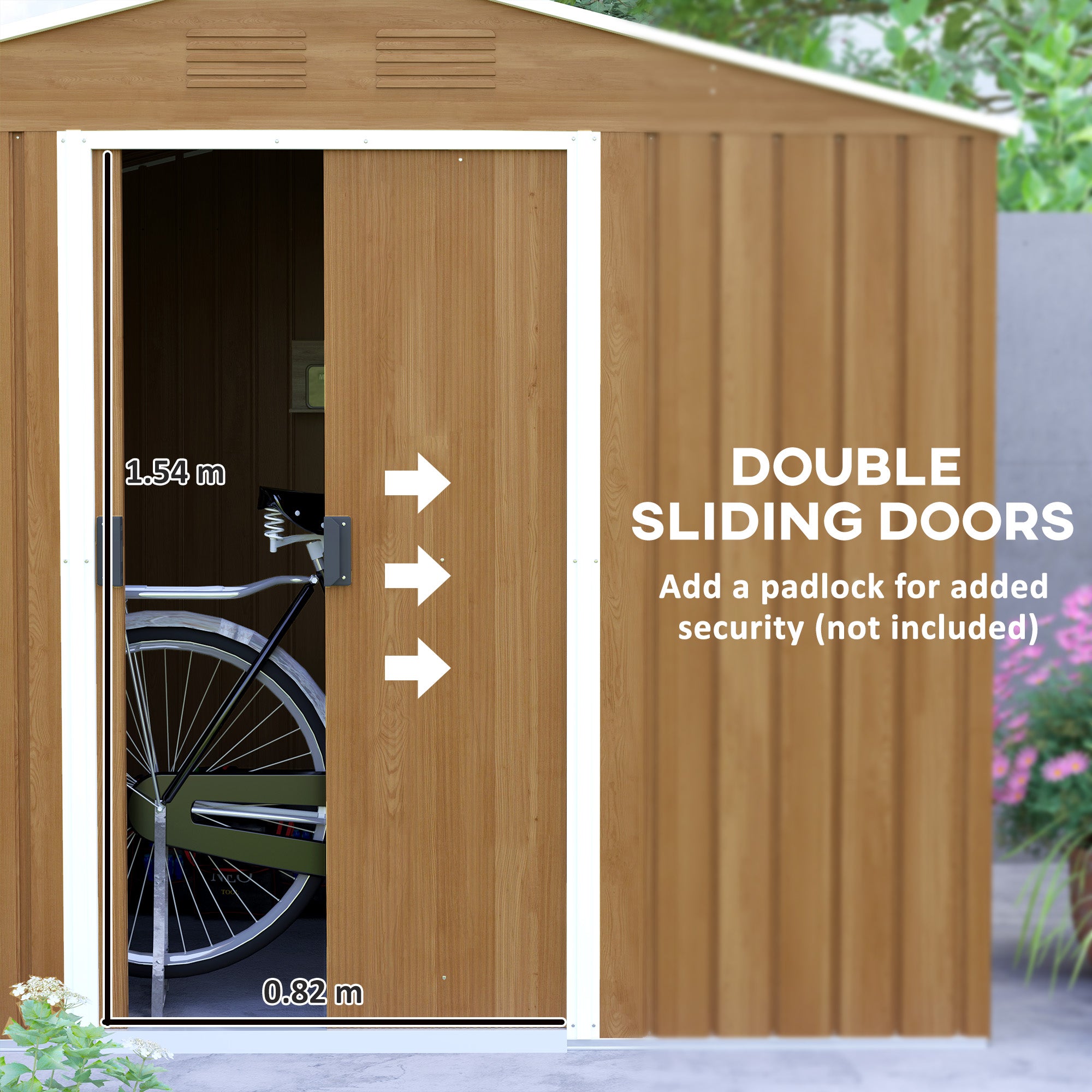 8x6ft Galvanised Steel Tool Shed with Double Door - Brown