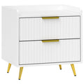 Elegant Two-Drawer Bedside Table with Gold Handles - White