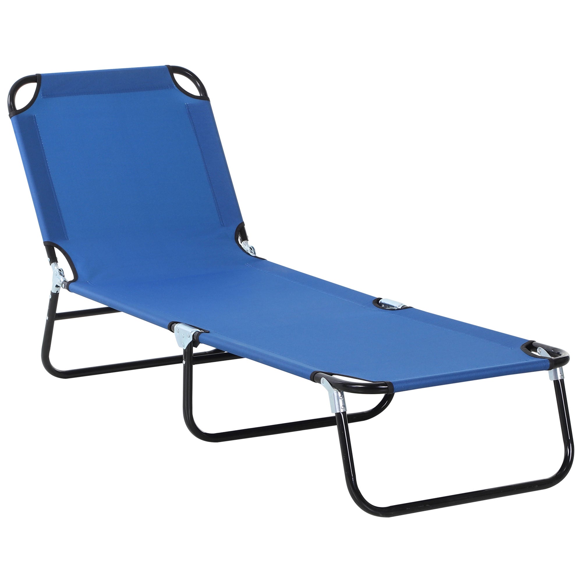 Foldable Sun Lounger with 5-Position Adjustable Backrest, Outdoor Portable Recliner Chaise Lounge Chair with Breathable Mesh Fabric, Blue