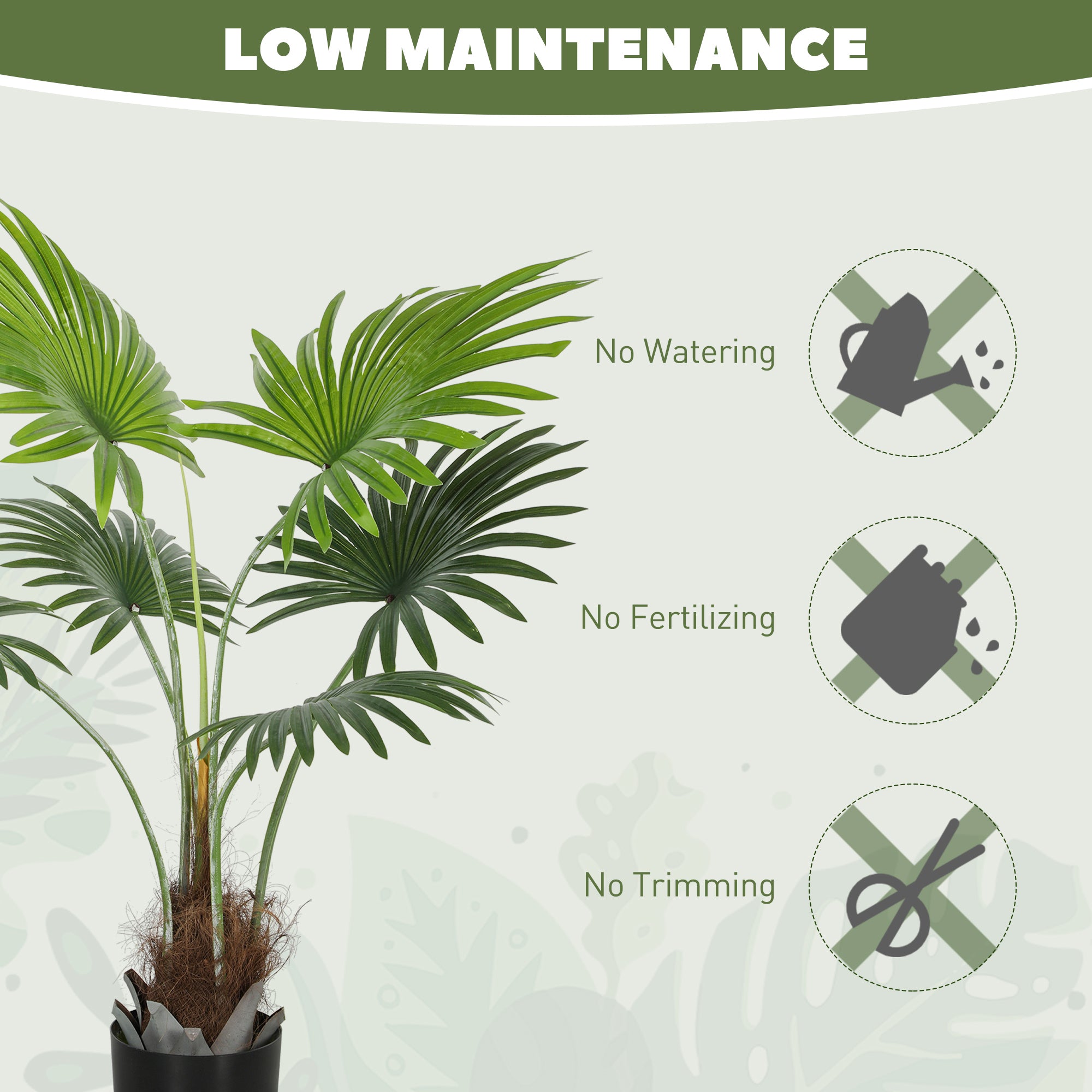 94cm Artificial Palm Tree, Decorative Artificial Plant with Lifelike PEVA Leaves and Coconut Coir, Fake Tree with Plastic Pot and Flocking for Home Office Decor, Green