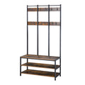Industrial Style Coat Rack Stand with Bench, Hooks & Shoe Rack 100x38.5x185.5cm - Rustic Brown and Black