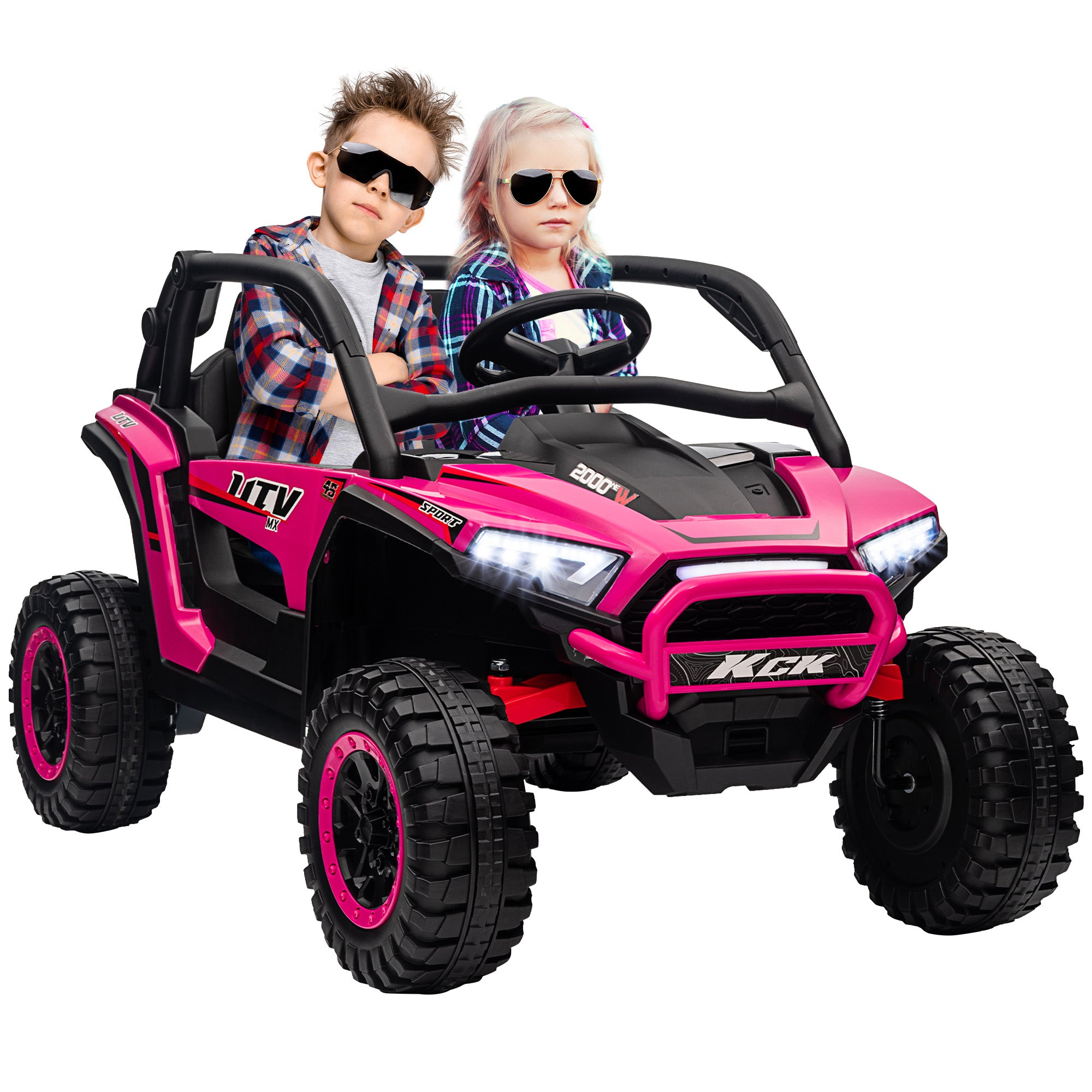 2 Seater 24V 7AH Ride on Truck, Battery Powered Electric Ride On Car w/ Remote, Suspension, 3 Speeds - Pink