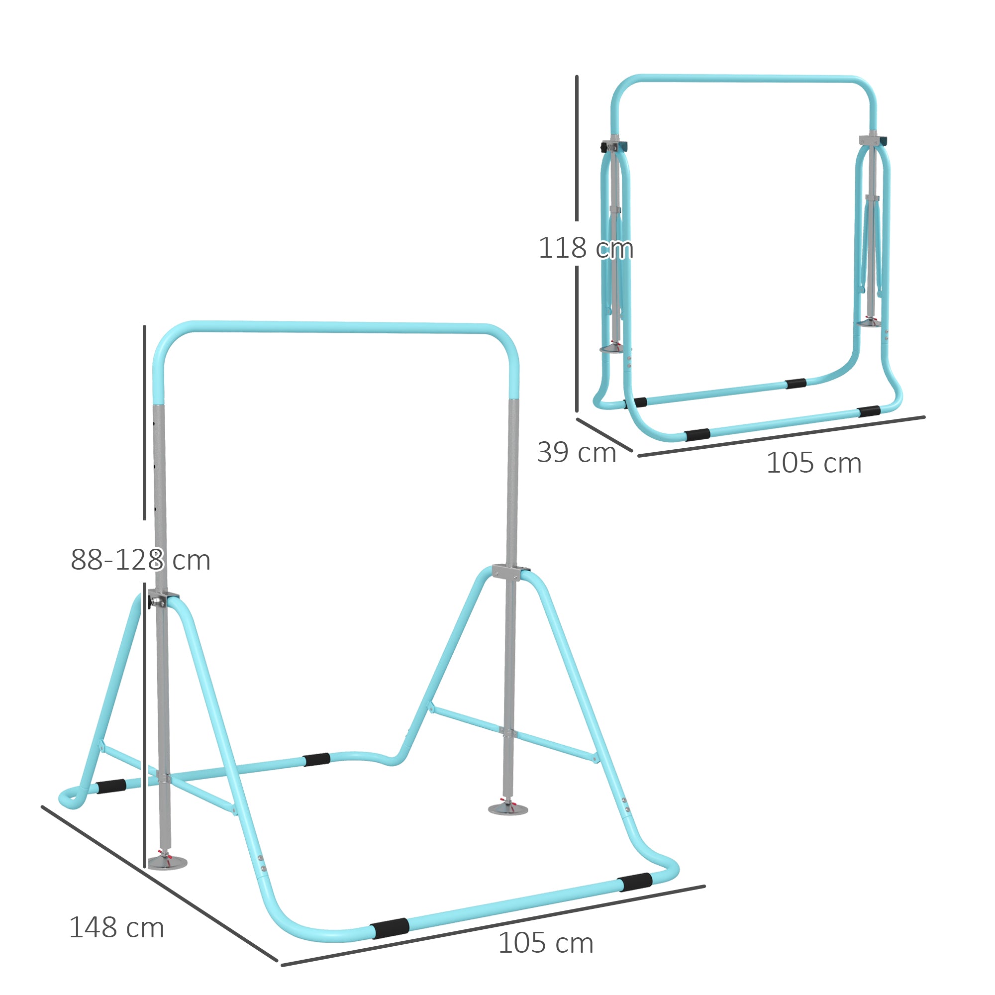 Adjustable Foldable Kids Gymnastic Bar with Horizontal Bars - Light Blue