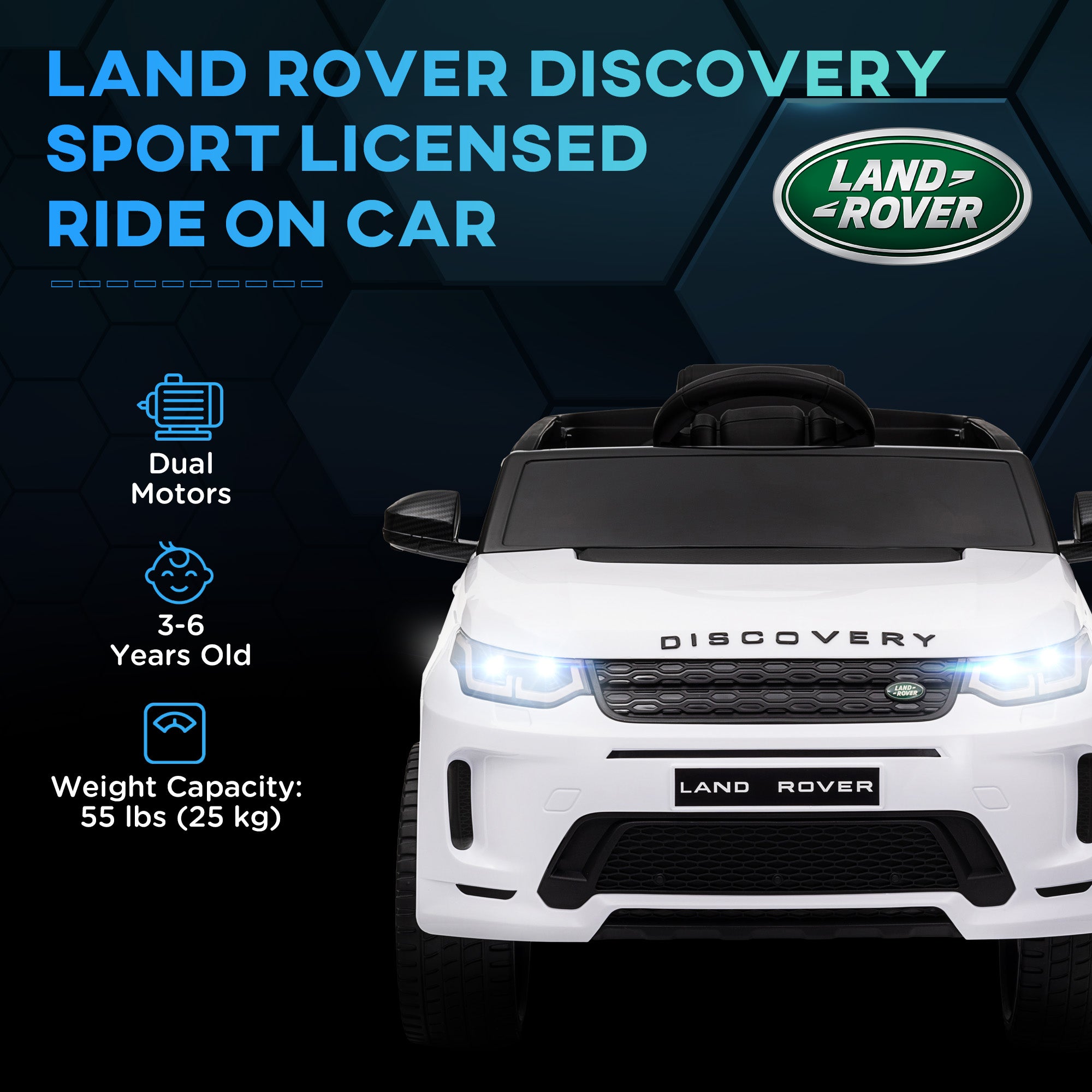 Land Rover Discovery Sport Licensed 12V Kids Ride on Car w/ Remote Control, Lights Music Horn, for 3-6 Years White