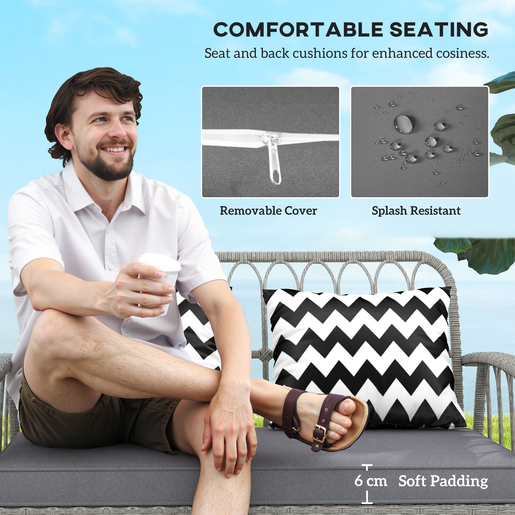 4 Piece Rattan Garden Sofa Set with Adjustable Backrests - Grey
