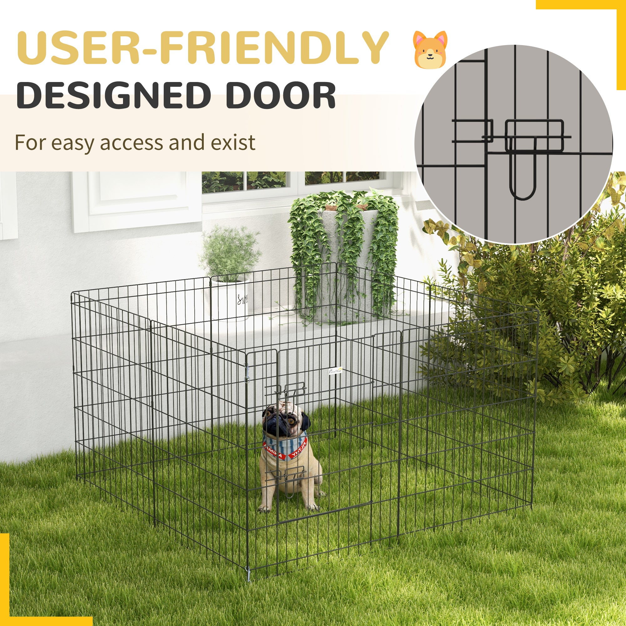 8 Panel DIY Dog Pen with Door, for Dogs, Small Animals, Indoor/Outdoor Use, 76cm High