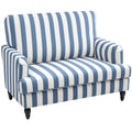 Modern Velvet Accent Armchair with Turned Legs and Wide Seat - Blue and White