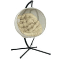 Hanging Egg Swing Chair with Stand and Thick Cushion - Khaki
