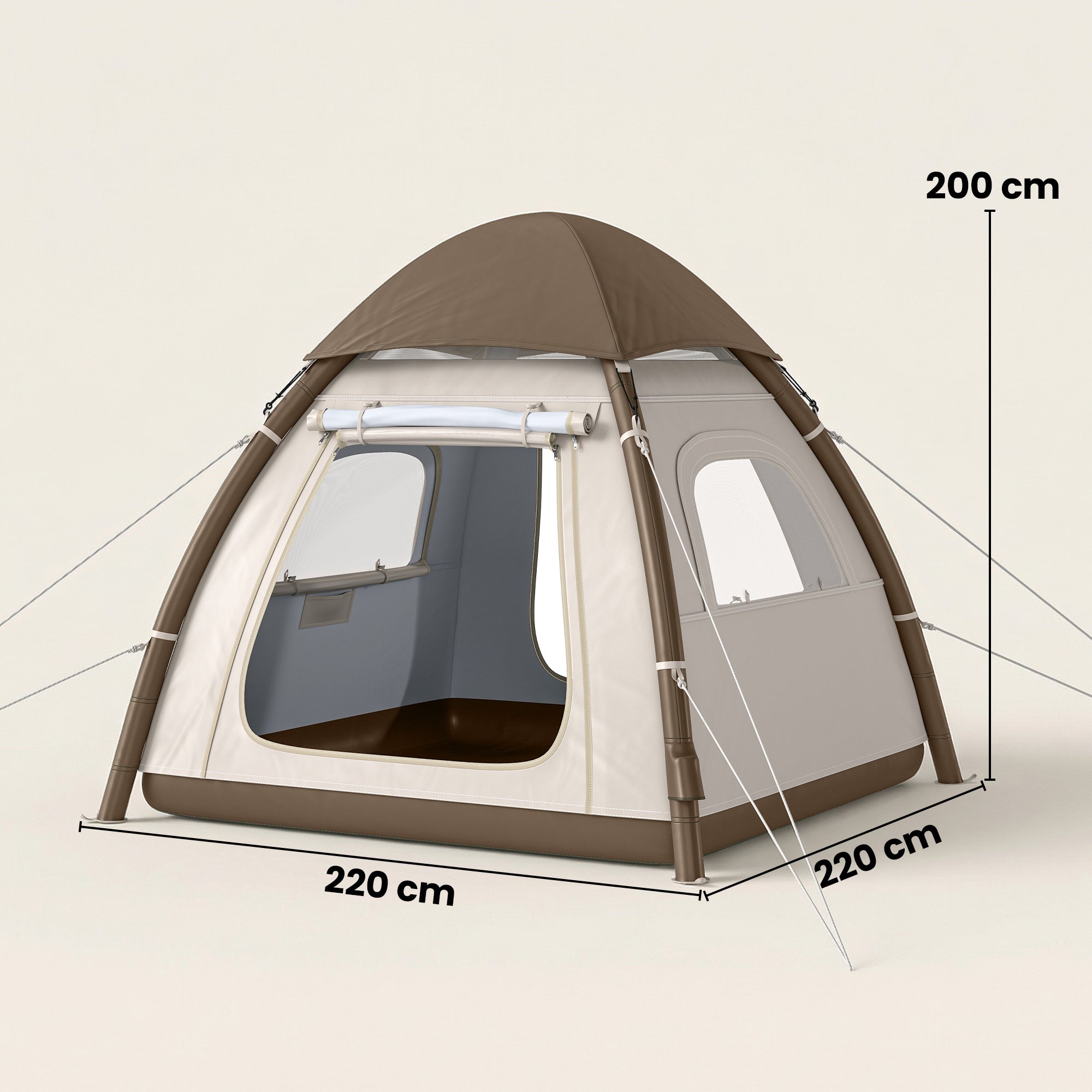 Inflatable Camping Tent with Rainfly, 3 Man Air Tent 3000mm Waterproof Blow Up Tents, Cream