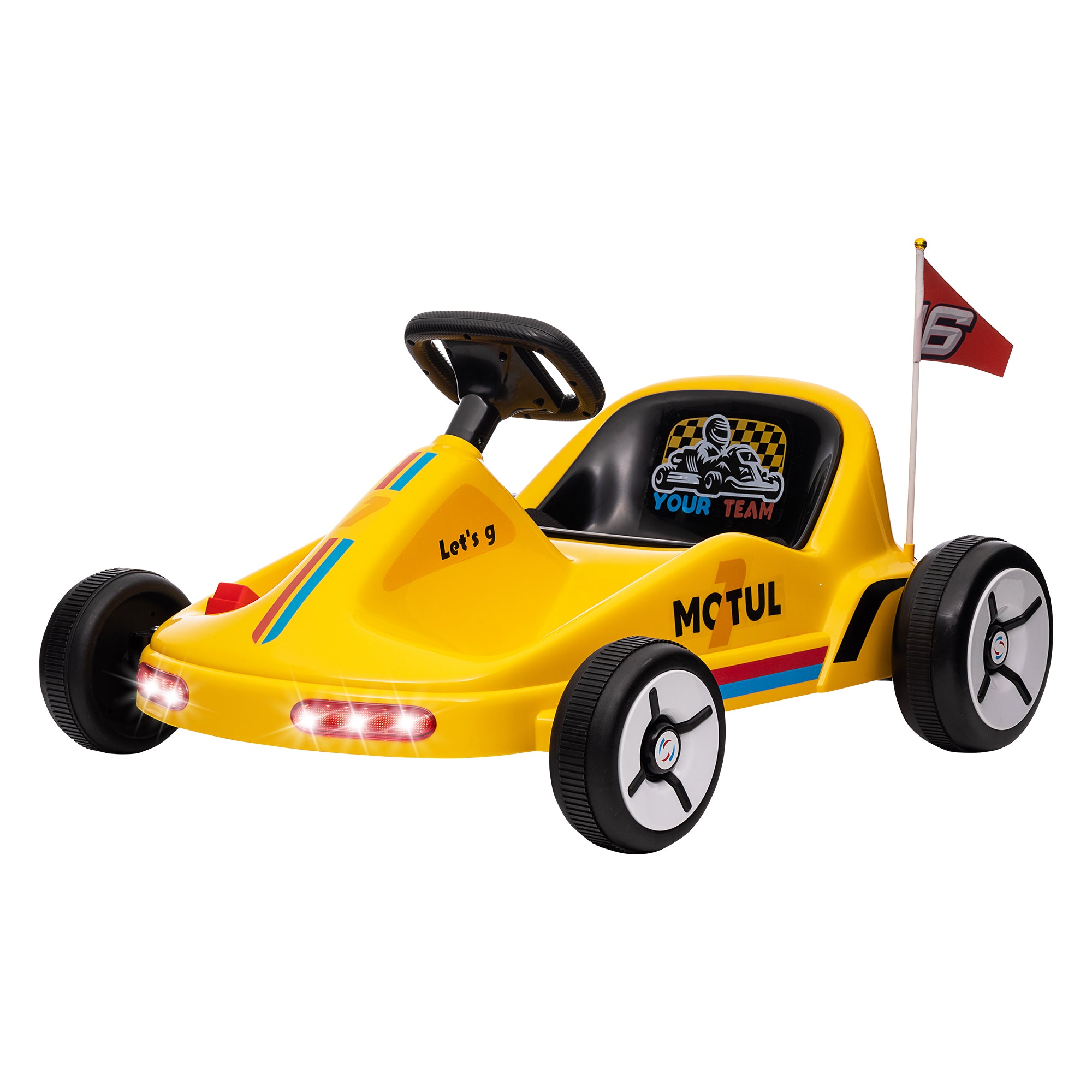 6V Electric Go Kart for Kids with Music, Light, Horn, for 3-5 Years, Yellow