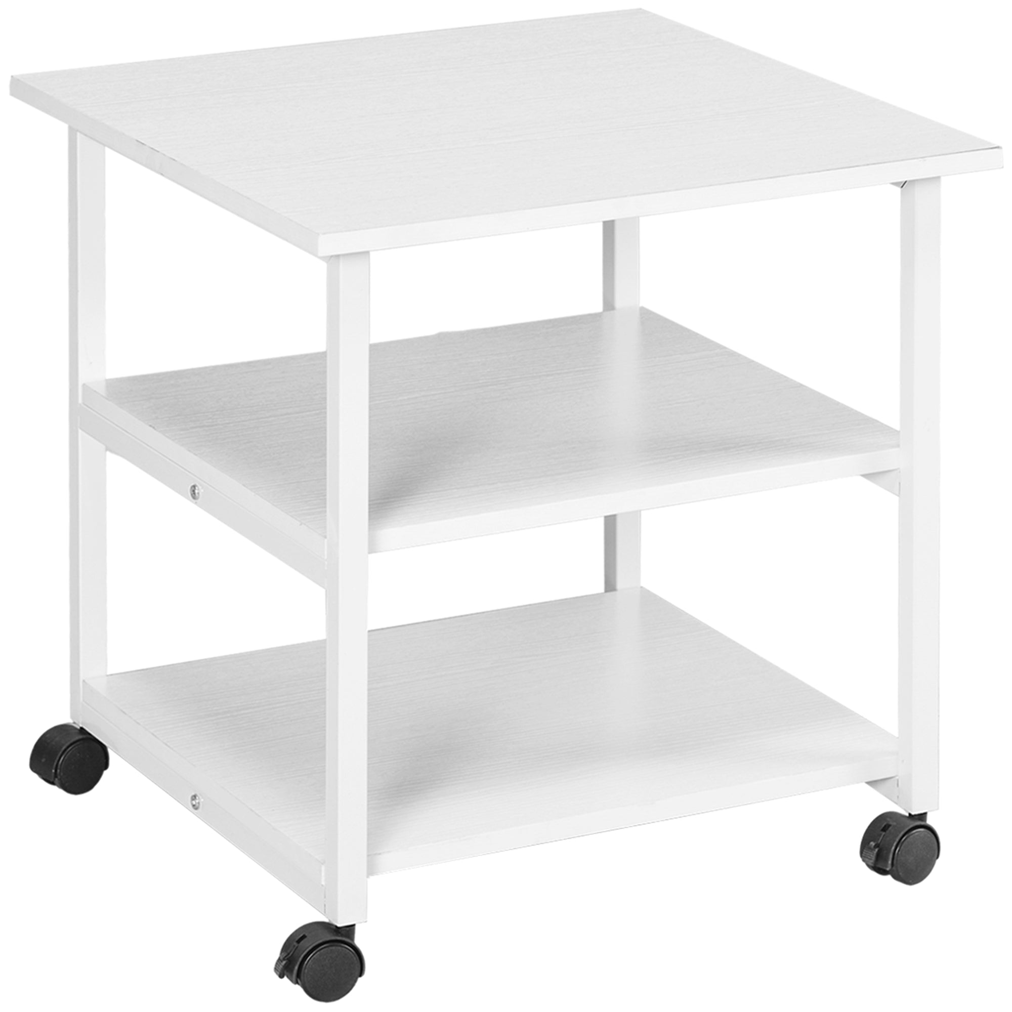 Three-Tier Steel Printer Stand, with Wheels - White