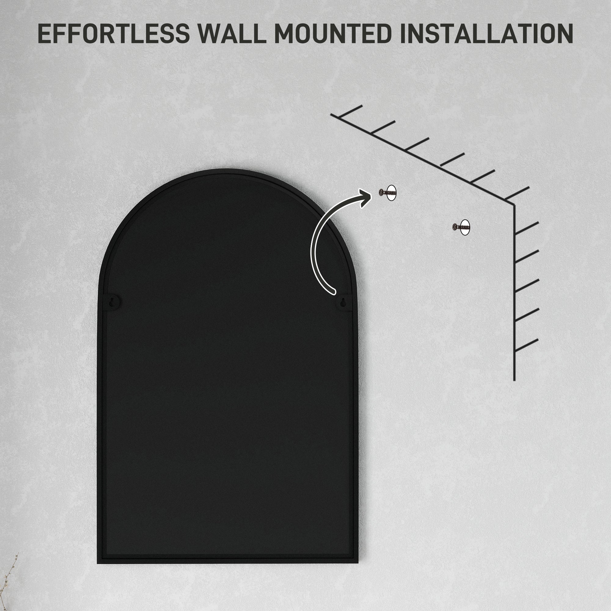 Arched Home Mirror 60 x 90cm with Powder Coated Frame - Black