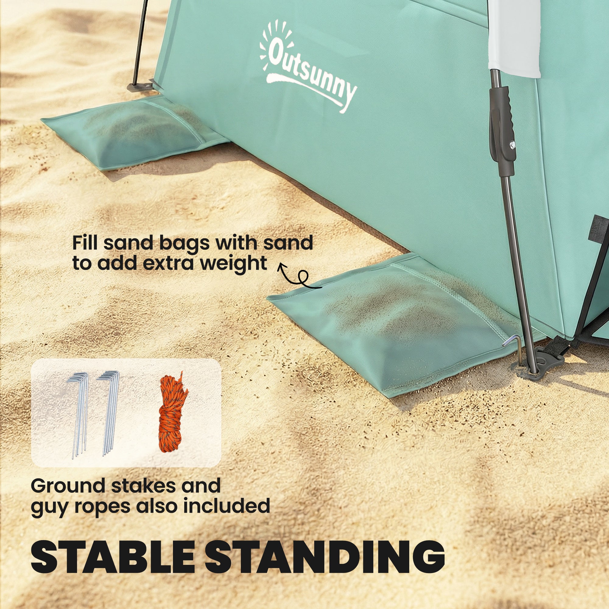2-3 Person Pop Up Beach Tent, UPF15+ Sun Shelter with Extended Floor, Sandbags, Mesh Windows and Carry Bag, Green