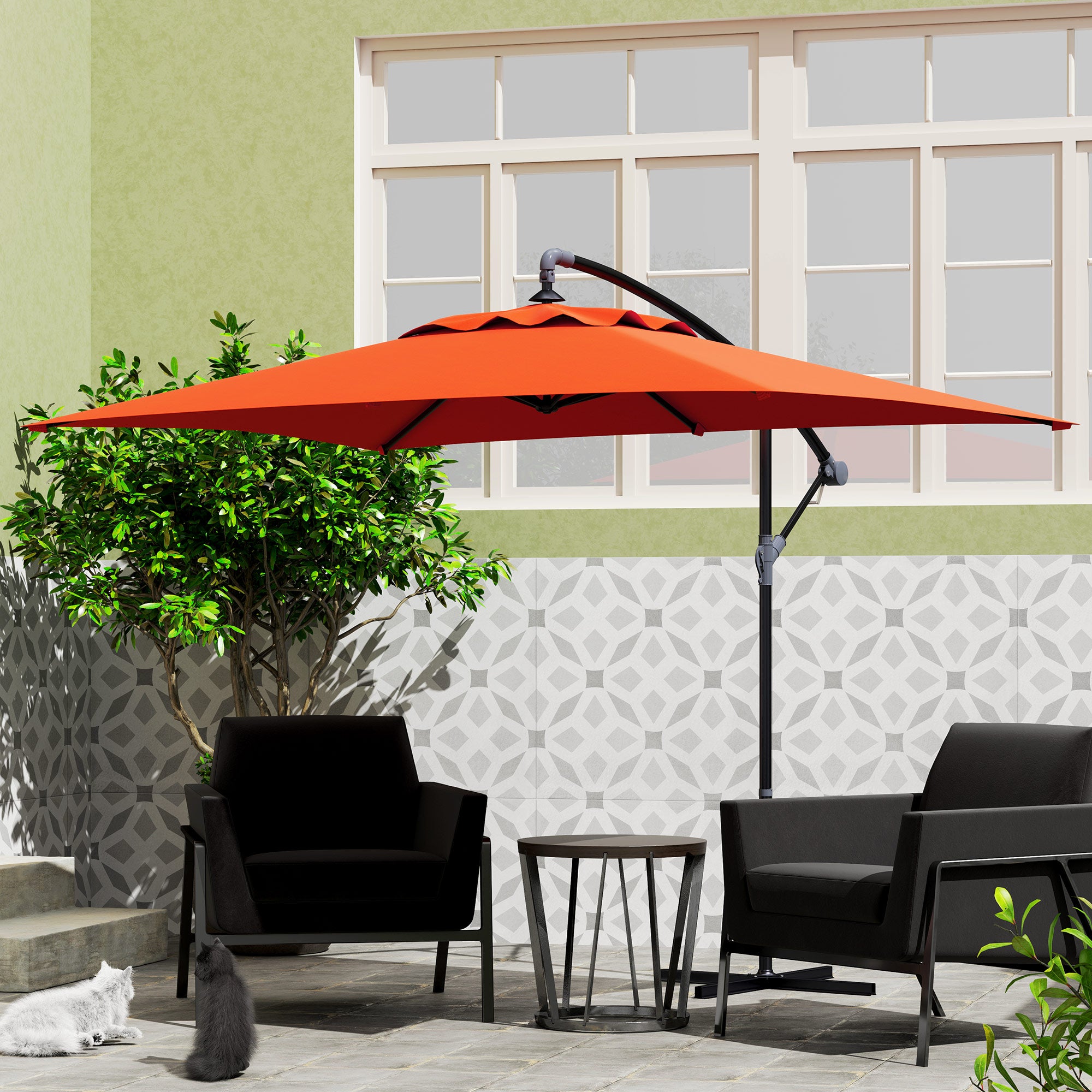 3 Metre Cantilever Parasol with Cross Base - Orange Steel Frame