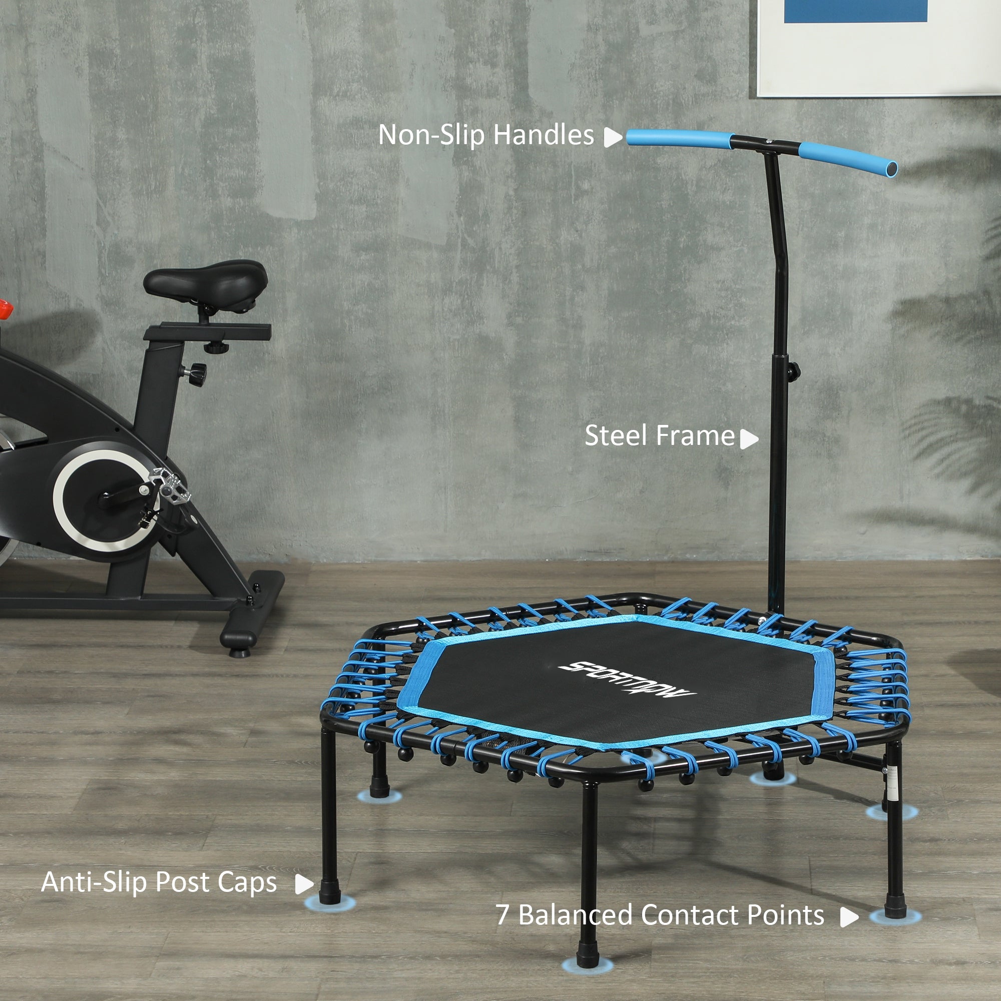 45" Rebounder Trampoline for Adults, Quiet Bungee Rebounder with LED Lights and Adjustable Handle, Blue