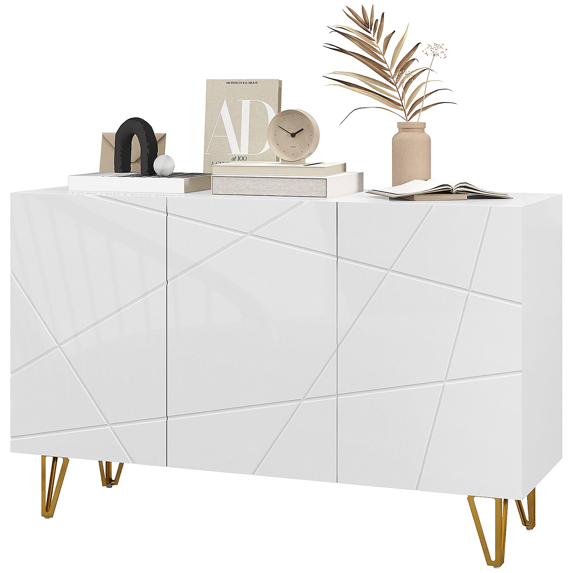 Modern Luxe High Gloss Sideboard, with Hairpin Legs - White