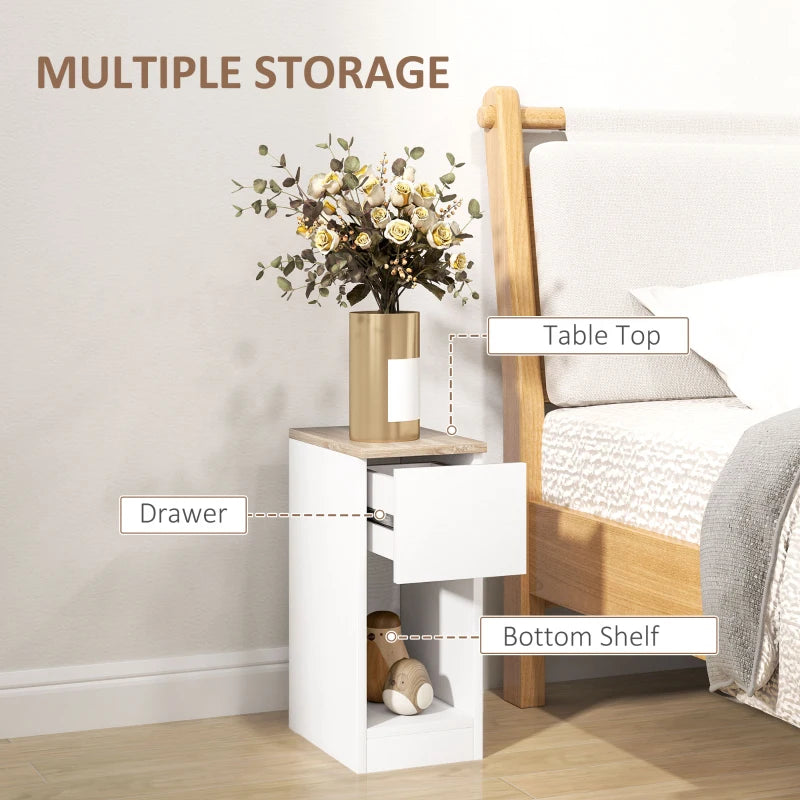 Set of Two Modern Storage Bedside Tables with Drawer and Shelf - White