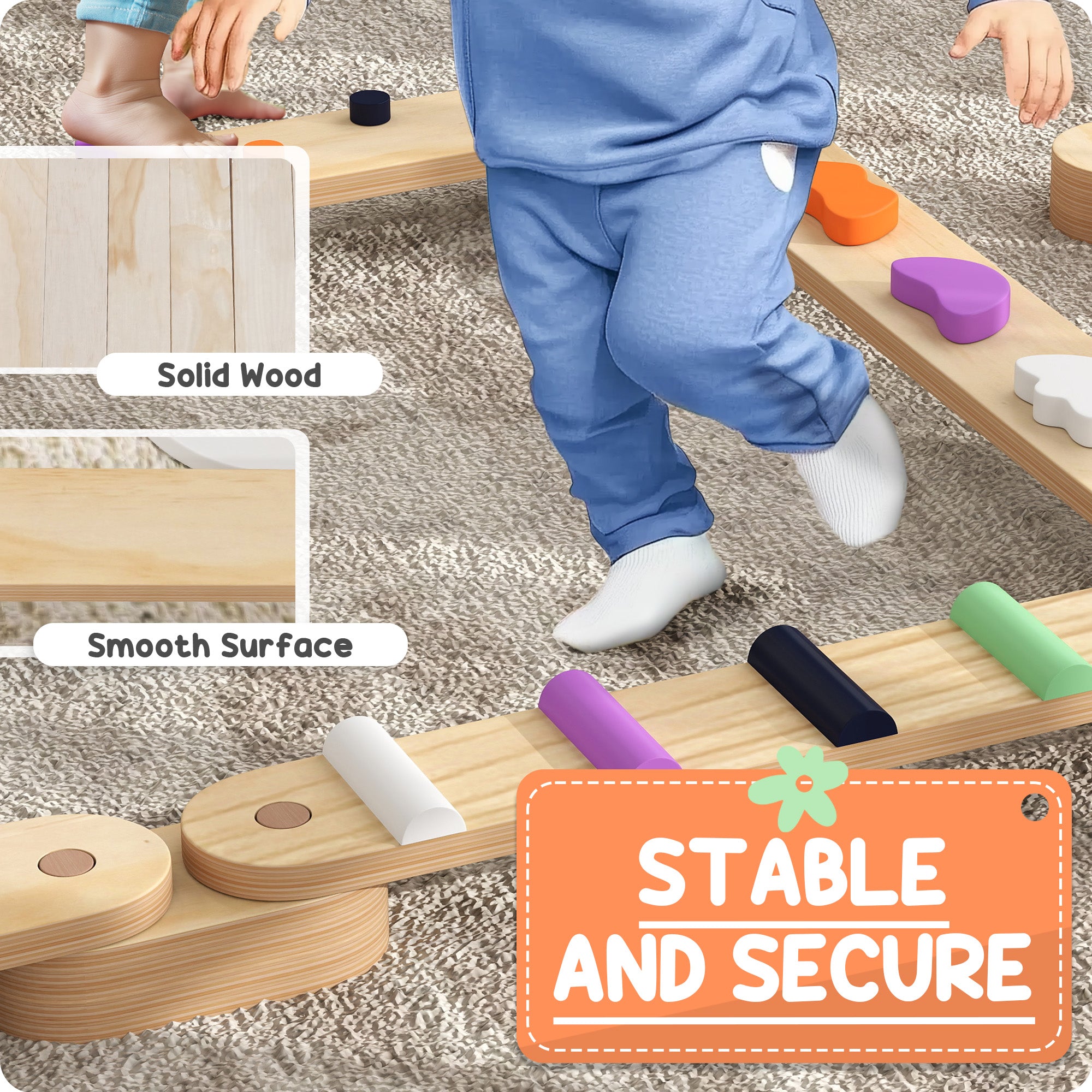 Wooden Balance Beam for Kids, Balance, Coordination, Agility