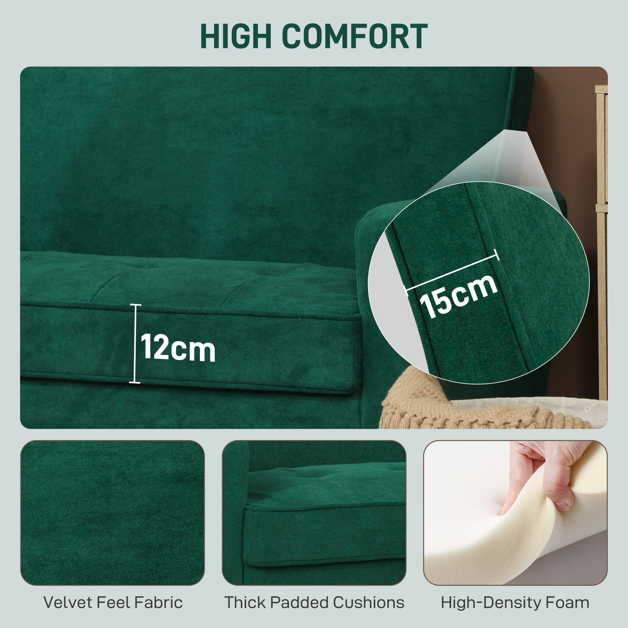 Two-Seater Velvet-Feel Sofa - Green