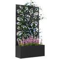 Outdoor Metal Planter with Back Trellis 61x23x113cm - Black
