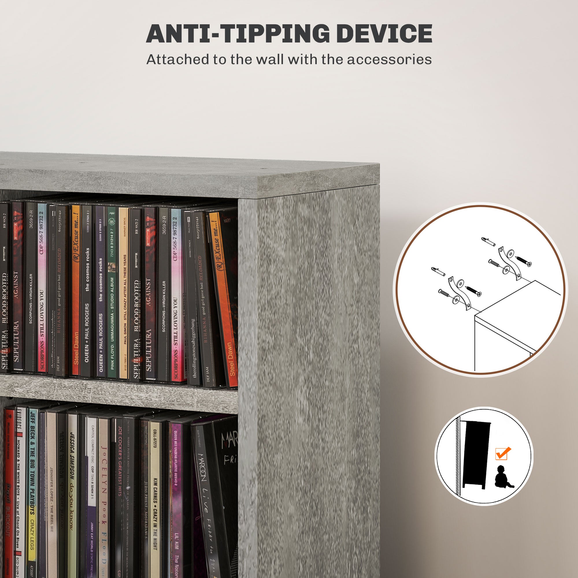 Set of Two 102-CD Storage Units with Adjustable Shelves - Cement Grey