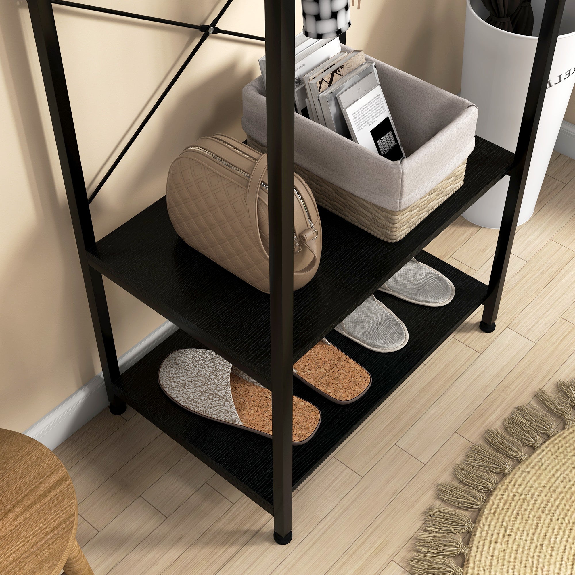 Hallway Coat Rack and Shoe Bench Tree - Black