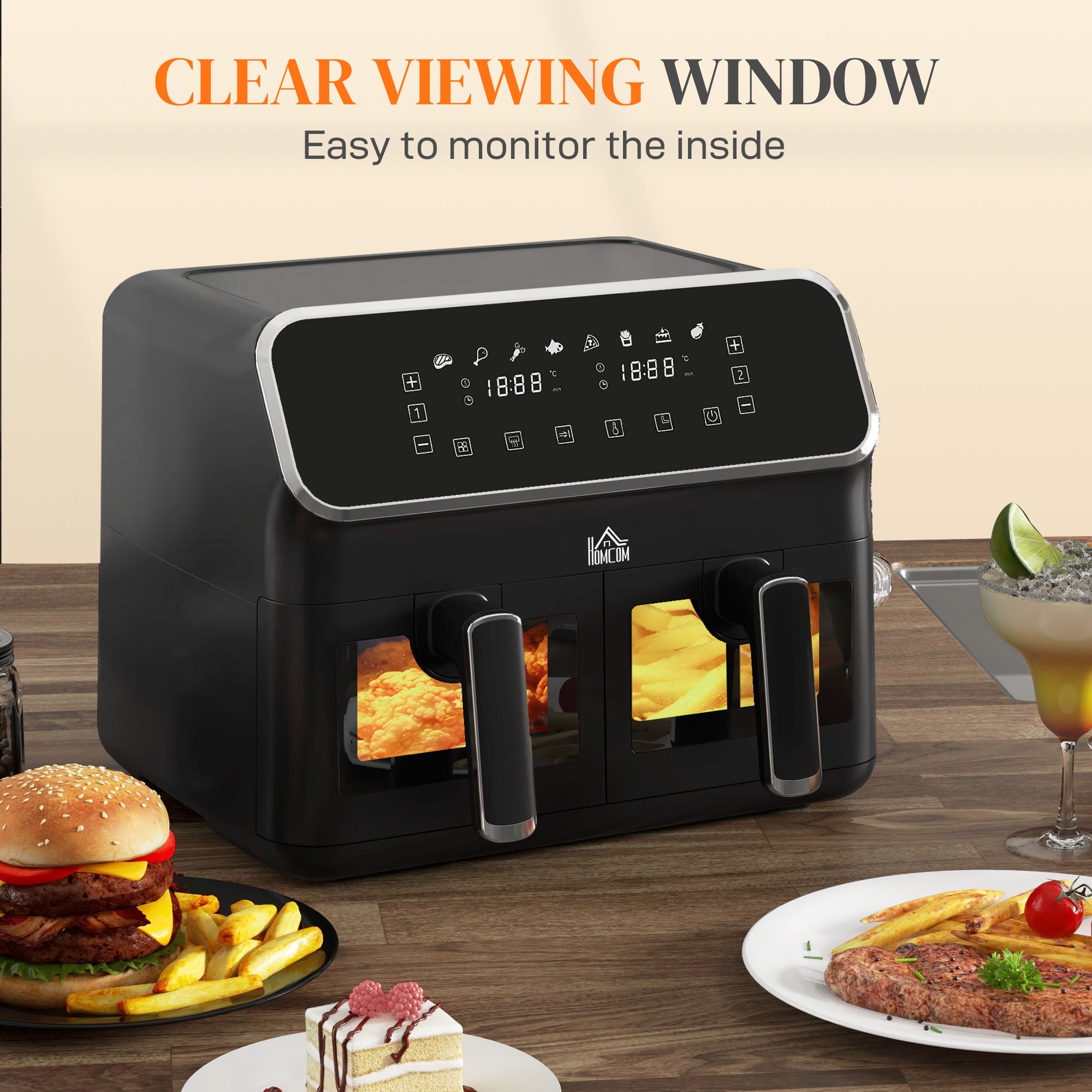 8L Dual Basket Air Fryer, 80-200„ƒ, with Sync Function - Black/Silver