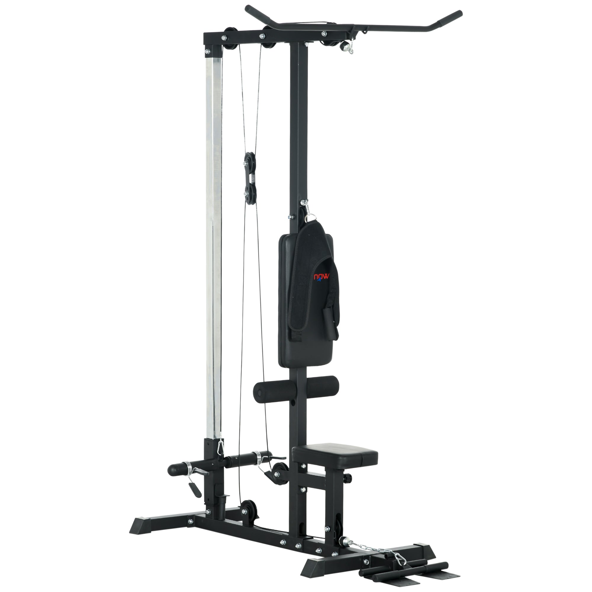 Pull Up Station, Power Cage with Adjustable Seat, for Home Gym - Black