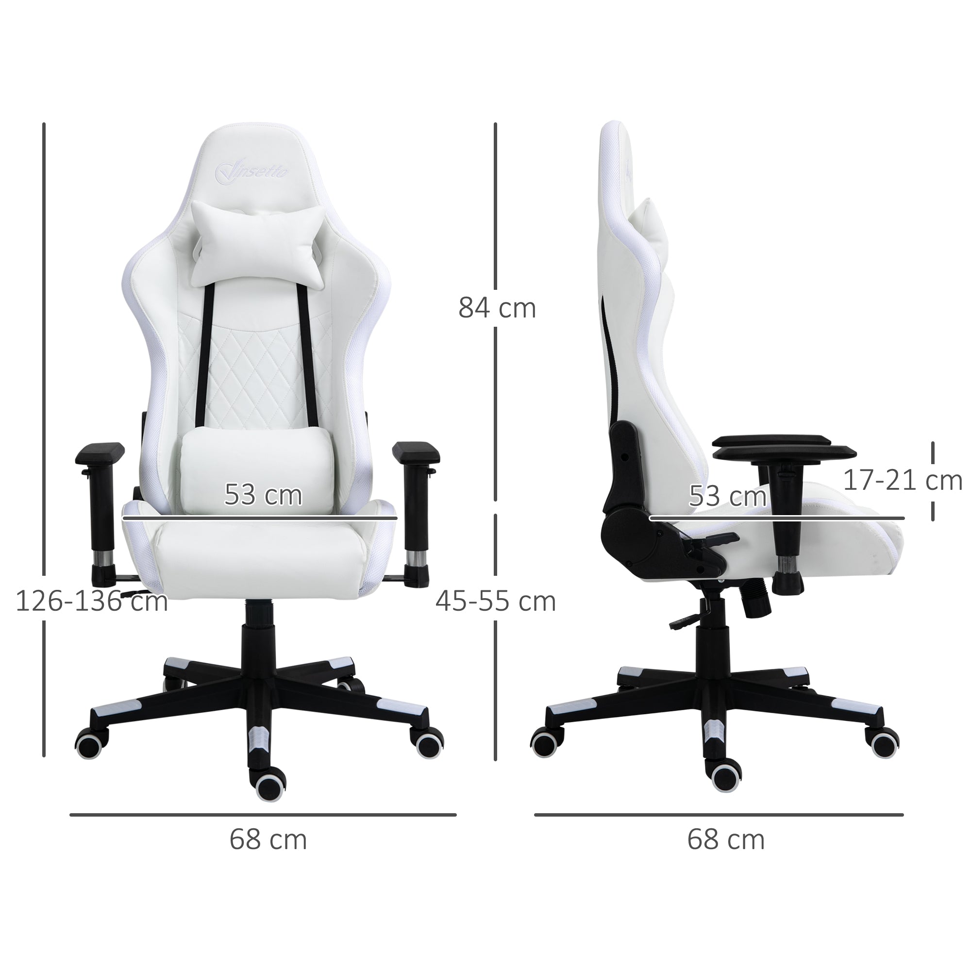 Gaming Chair with RGB LED Light, 2D Arm, Lumbar Support, Height Adjustable Swivel Office Computer Recliner, Racing Gamer Desk Chair for Home, White