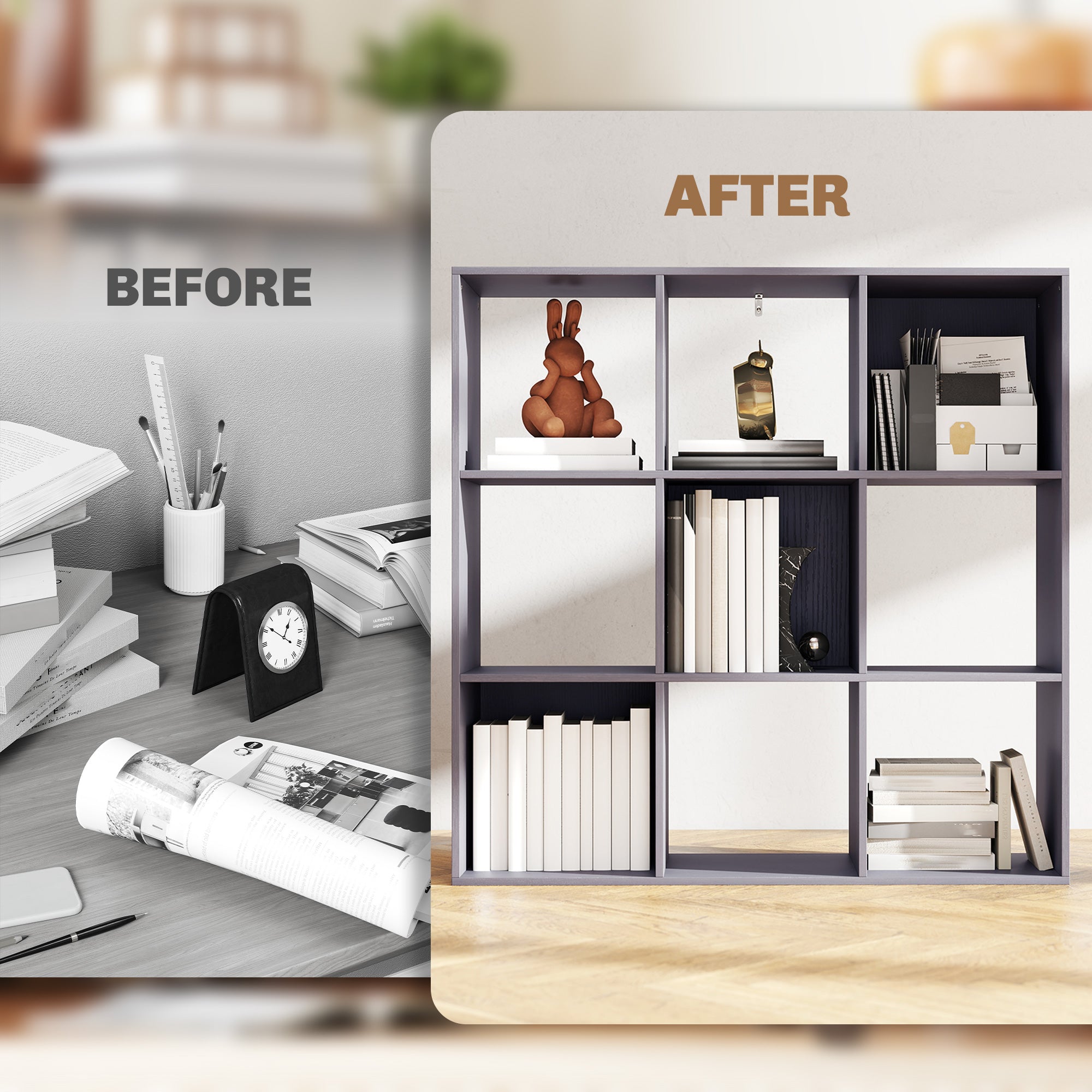 Nine-Cube Storage Shelf - Grey
