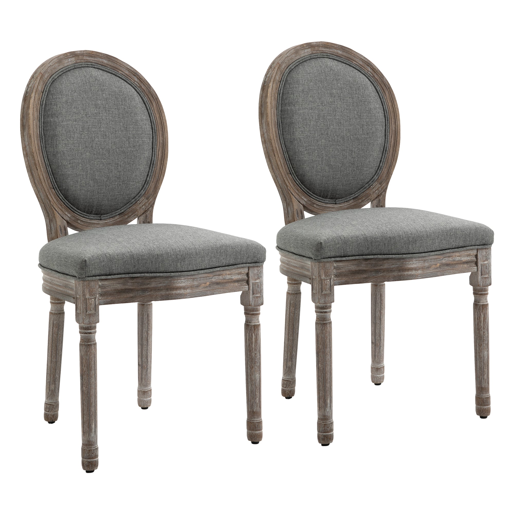 Dining Chairs Set of 2, French-Style Upholstered Kitchen Chairs with Padded Seats, Wood Frame and Round Back, Grey