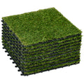 10-Piece Artificial Grass Set, Weatherproof Turf Tiles, 25mm Pile Height, Outdoor Carpet for Garden, Balcony & Patio, 30 x 30cm, Dark Green