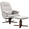 Linen Swivel Recliner Armchair with Footstool and Wooden Base - Light Grey