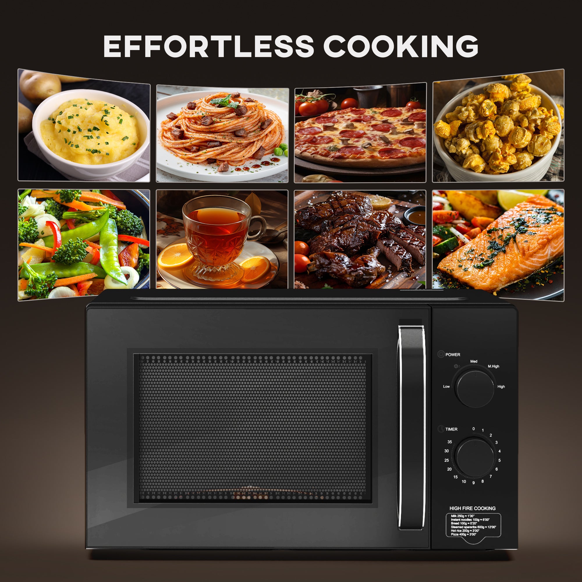 23L 800W Microwave Oven, Solo Manual Microwave with 5 Power Levels, Defrost, 35 Minutes Timer, Clock, Easy Clean, Small Black Microwave