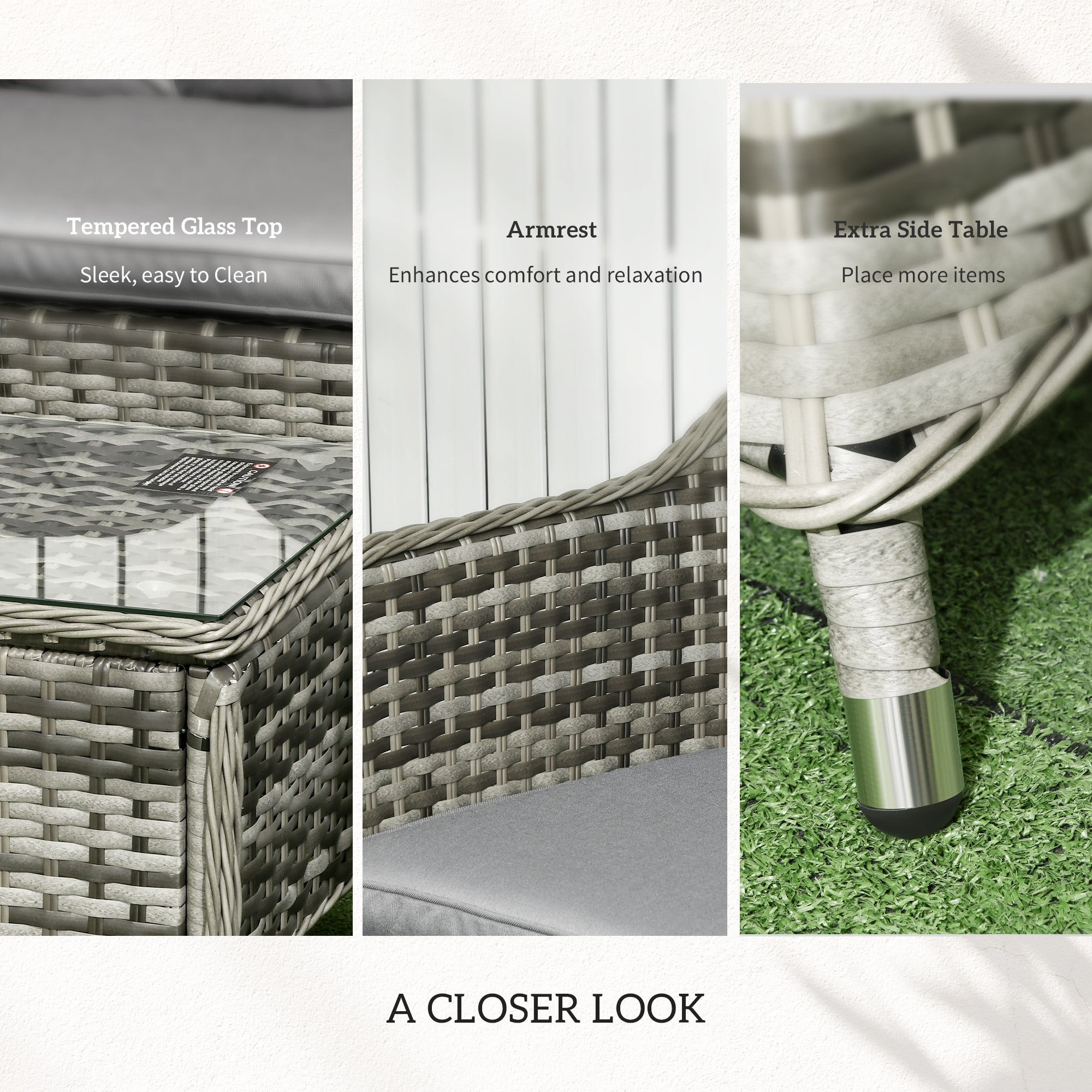 4 Piece Rattan Sofa Set with Glass Top Table - Orange