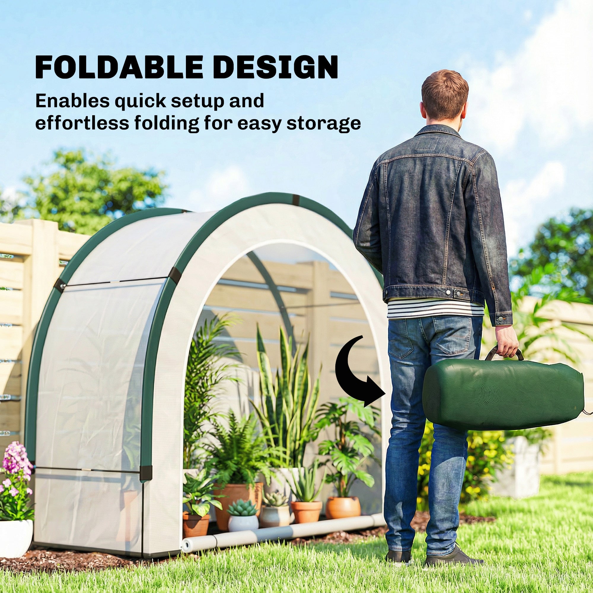 Foldable Small Greenhouse, Portable Green House Mini Greenhouse with Zipper Door, PE Base, 200 x 80 x 164 cm, Green